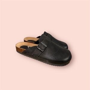 Black Slip-On Clogs with Buckle